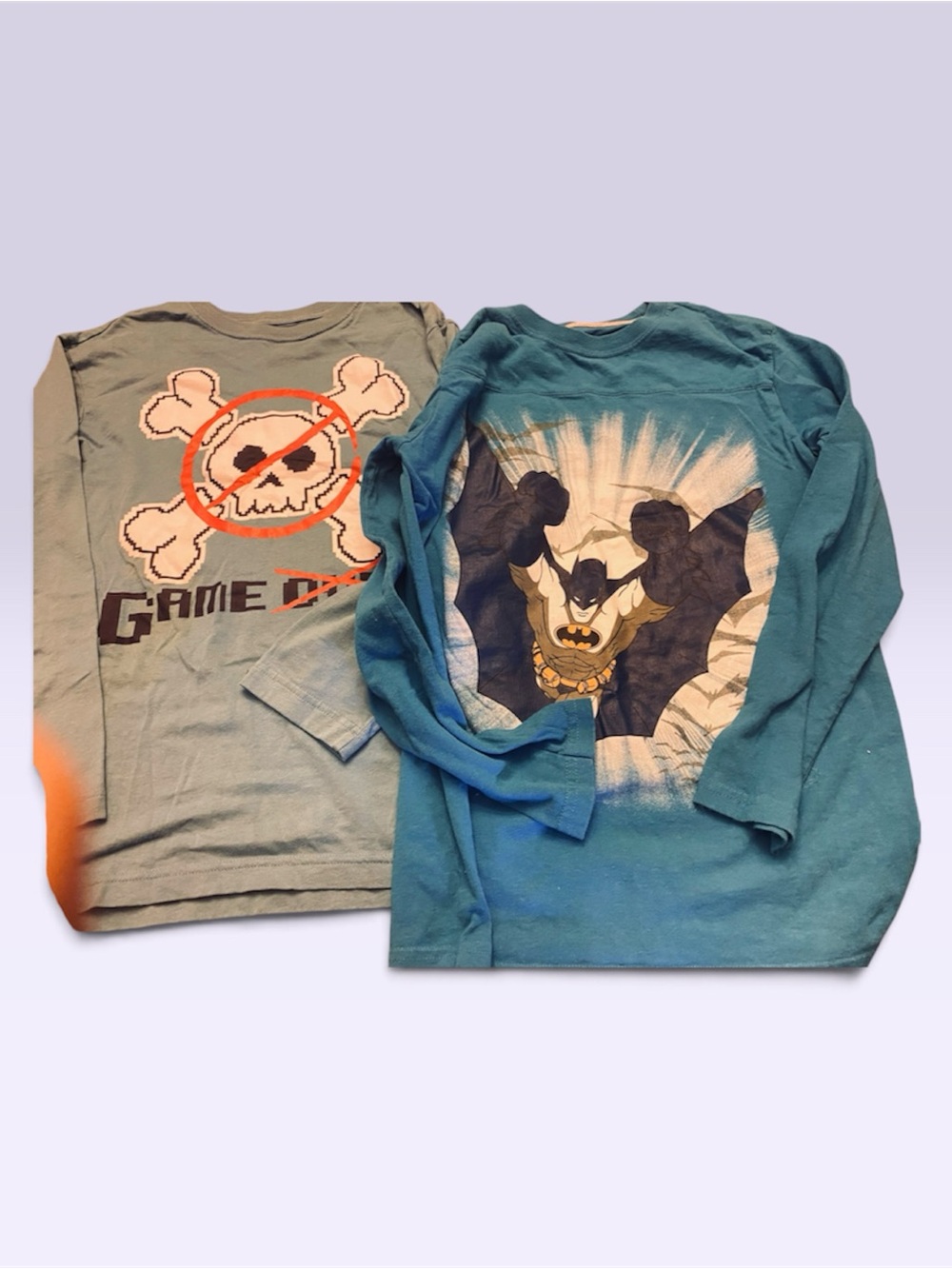 Batman Kids Long Sleeve Tee in Teal and Light Blue - Graphic Front